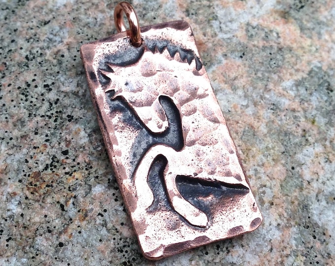 Copper Wild and Free Horse Pendant, Rustic Handmade Jewelry