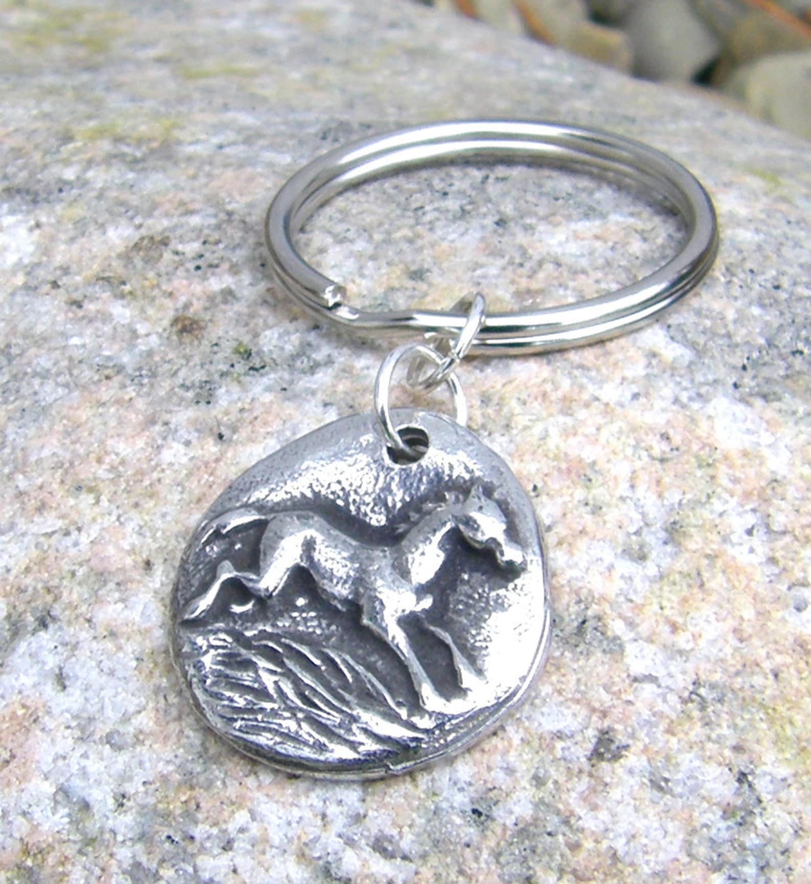 Happy Horse Keychain Running Horse Key Ring Rustic Etsy