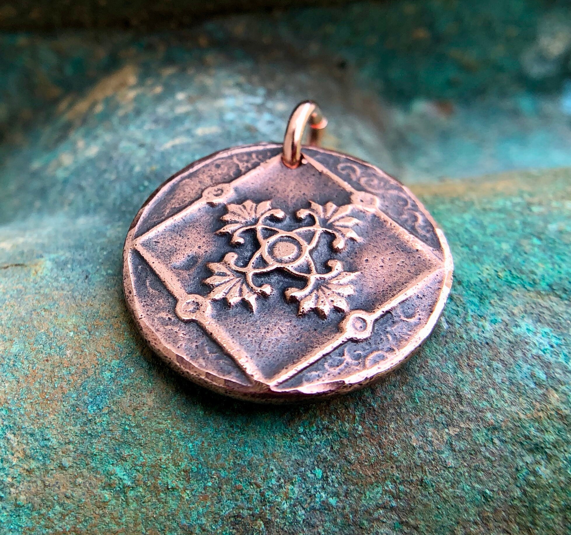 Copper Vintage Design Pandant, Embossed Design Charm
