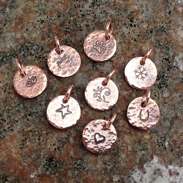 Tiny Hammered Copper Tag, Hand Stamped Design Charm, You Pick Design, Add a Tag, Rustic Jewelry