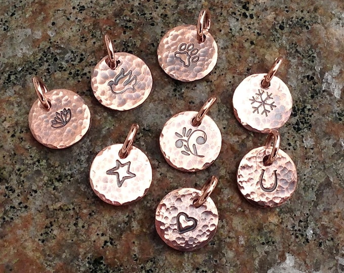 Tiny Hammered Copper Tag, Hand Stamped Design Charm