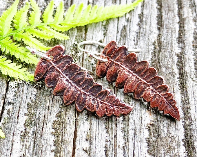 Copper Fern Earrings on Sterling Silver Earwires