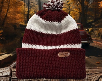 Bonnet/toboggan bordeaux et blanc