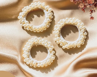 Pearl Hair Tie Bracelet: Black Elastic, Gold Accent - Set of 