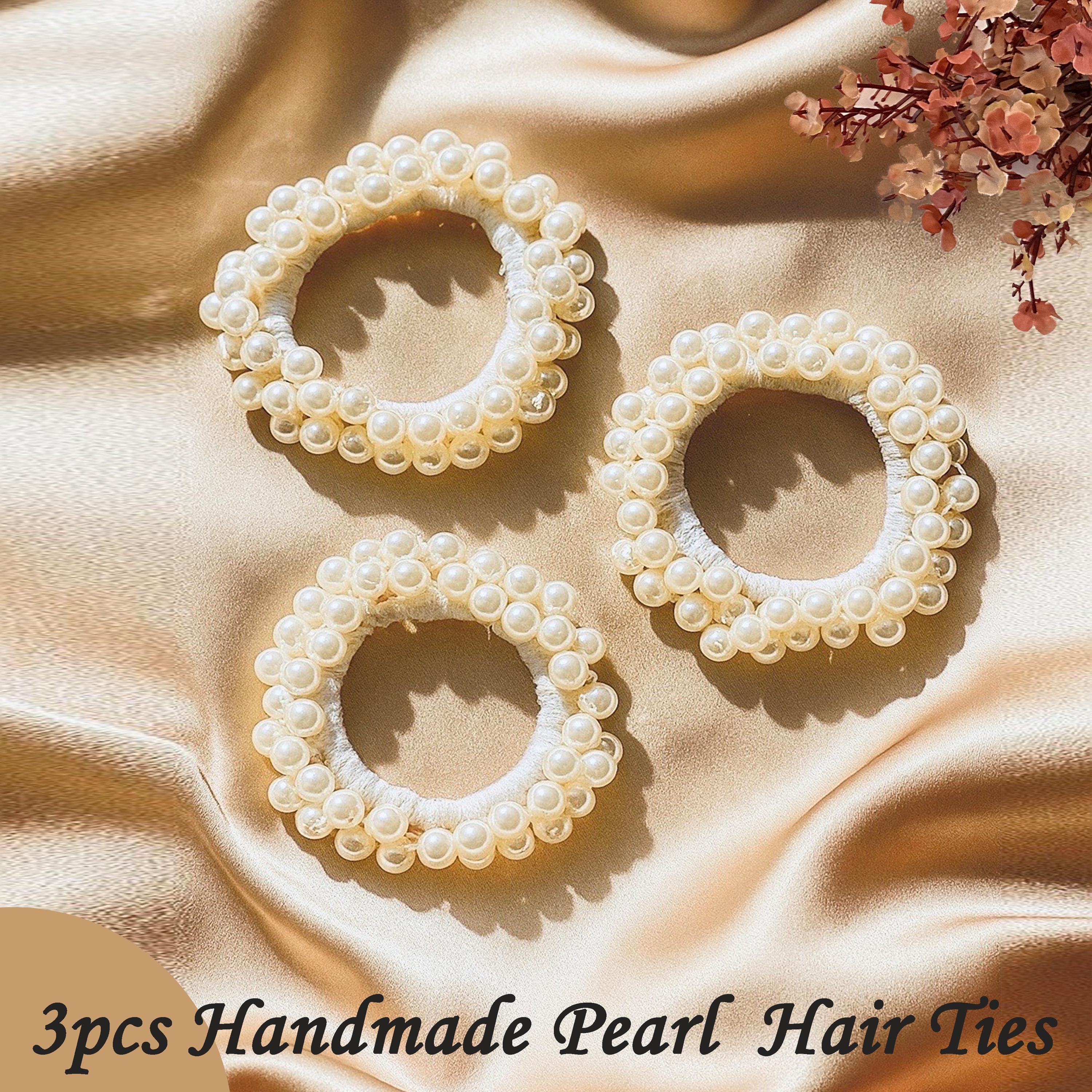 Classic Pearl Cluster Hair Tie Elegant Beaded Ponytail Holder for Everyday Chic Large Pearl Bead Pony Tail Hair Tie, Pearl Bead Scrunchie  main image 3