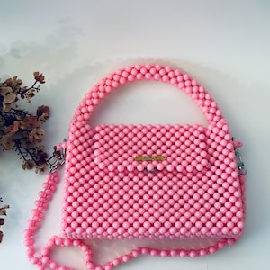 Handmade Pink Beaded Bag: Pearl Bridal Purse