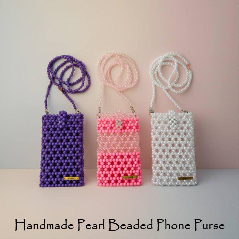Handmade Beaded Phone Purse, Pearl Phone Bag for Women, Elegant