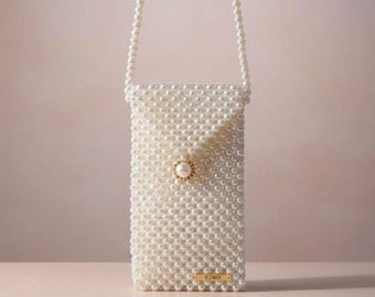 Handmade Beaded Phone Purse, Pearl Phone Bag, Cute Crossbody Phone Holder, Y2K Aesthetic Gift for Women, Cute Mini Phone Bag, Gift For Her