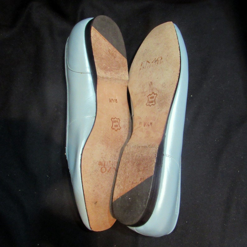 Vintage Studded Flat Shoes Womens Baby Blue Leather Loafers Slip On Shoes Sz 9.5M Made in Brazil