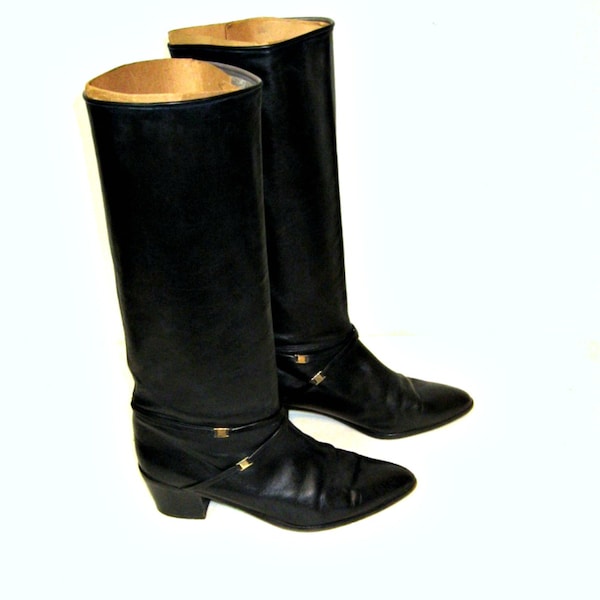 Sz 9 Tall Italian Leather Riding Boots with Ankle Straps