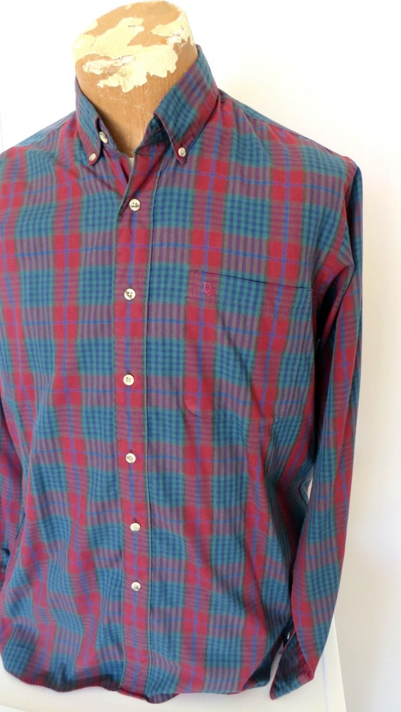100%本物 21Winter【Dior】CHEMISE A 半袖 シャツ COURTES MANCHES シャツ Christian Dior Plaid Shirt Sz.L Mens Maroon/Blue1970'… - Gem