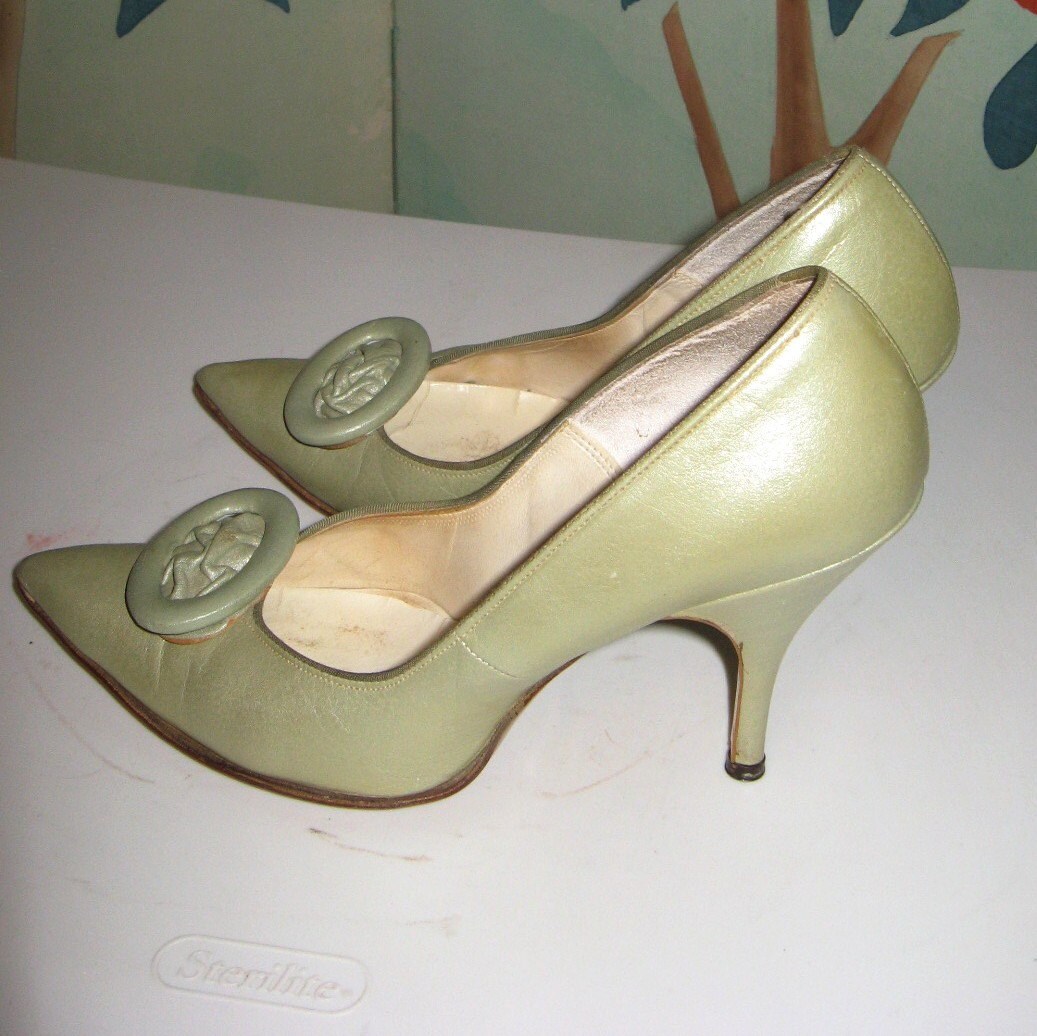 green iridescent heels