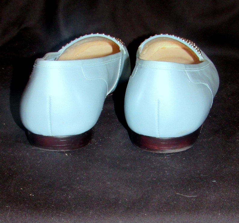 Vintage Studded Flat Shoes Womens Baby Blue Leather Loafers Slip On Shoes Sz 9.5M Made in Brazil