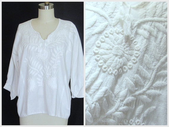 1940s hand embroidered blouse / vintage 40s white