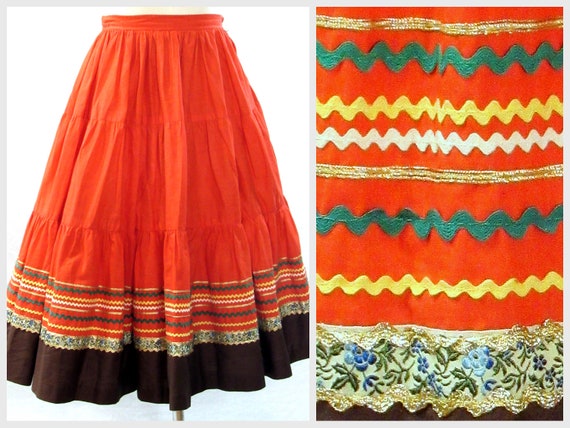 1950s Skirt, Burnt Orange Ric Rac Rockabilly, Hal