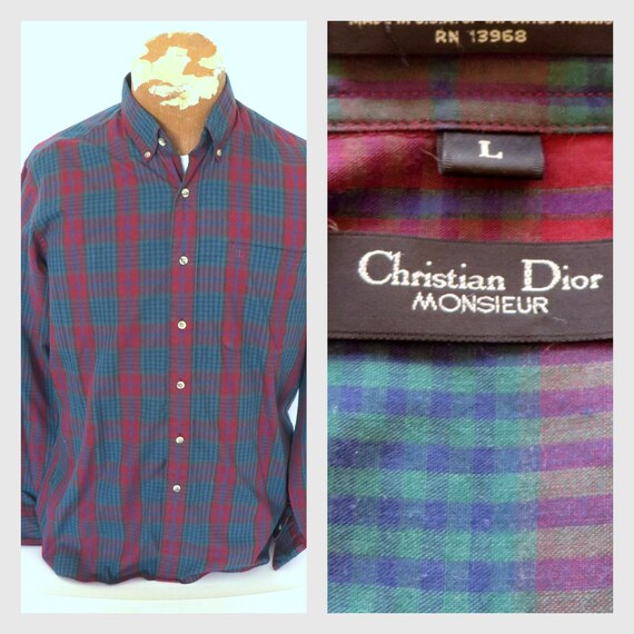 Christian Dior Plaid Shirt Sz.L Mens Maroon/Blue1970'… - Gem Christian Dior Plaid Shirt Sz.L Mens Maroon/Blue1970'… - Gem