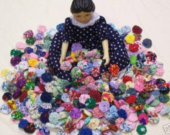100  Miniature 1/2" Wholesale Fabric YoYo Flower Slow Stitch Scrapbook Trim Dress Applique Junk Journal Patch