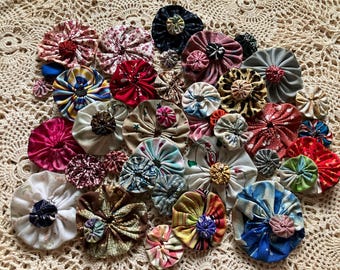 Wholesale 100 Primitive Teastain Fabric YoYo Flower Slow Stitch Applique Junk Journal Patch
