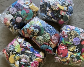 100 Wholesale Fabric YoYo Flower Slow Stitch Applique Junk Journal Patch