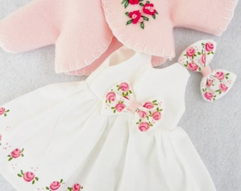 Handpainted Roses Dress and Coat Made to Fit For 14.5" Doll, 14 Toni P90  10" Ann Estelle 8" Ginny Betsy McCall Doll Clothes