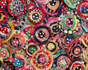 Crazy Patchwork Fabric Flower Embellishments Applique Penny Rug Circles For Junk Journal Slow Stitch Scrapbooking Card Making