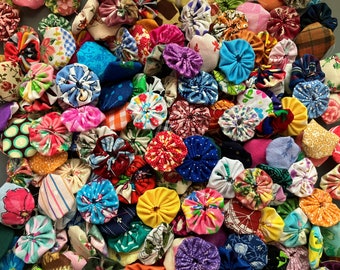 100 Wholesale Mixed Sizes Fabric YoYo Flower Slow Stitch Applique Junk Journal Patch