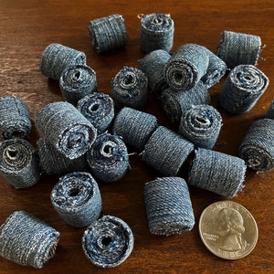 Handmade Denim Fabric Recycled Up-Cycled Jeans Beads - Set of 24