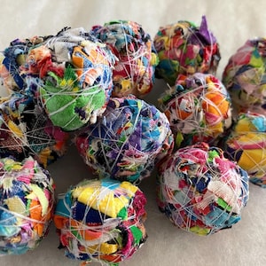 12 Fabric 1” Ort Fiber Boho Art Bead Balls for jewelry making, junk journals, clothing, hats, ornaments, jar bowl fillers
