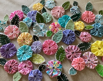 Penny Rug Leaves to Mix with Fabric Flower YoYo's Slow Stitching Card Making Scrapbooking Embellishments