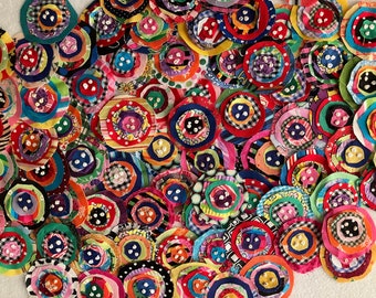 Crazy Patchwork Fabric Flower Embellishments Applique Penny Rug Circles For Junk Journal Slow Stitch Scrapbooking Card Making