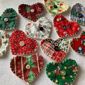 Primitive Penny Rug Vintage Christmas Button Heart Ornaments