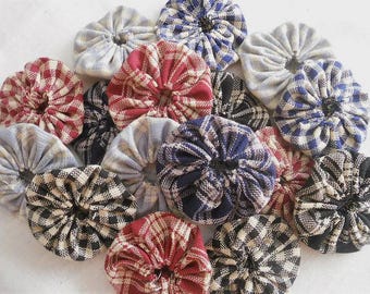 50 Homespun Mix  Fabric 3/4"  YoYo Primitive Flower Slow Stitch Applique Junk Journal Patch