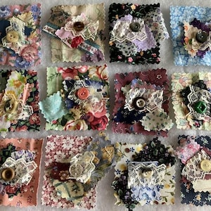 Clusters Snippet Junk Journal Scrapbook Vintage Floral Fabric Button ...