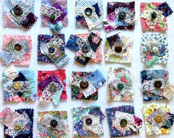 Clusters Snippet Junk Journal Scrapbook Vintage Floral Fabric Button Lace Embellishment Slow Stitch Card Applique