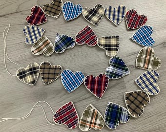 Cottagecore Homespun Plaid Primitive Vintage Floral Fabric Valentine Penny Rug Heart Star Garland