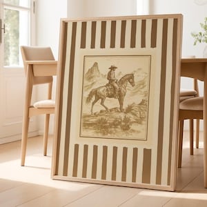 Vintage Western Cowboy Wall Art Print, Rustic Wild West Poster, Retro Cowboy Riding Horse Decor, Country Western Print, Horse Art