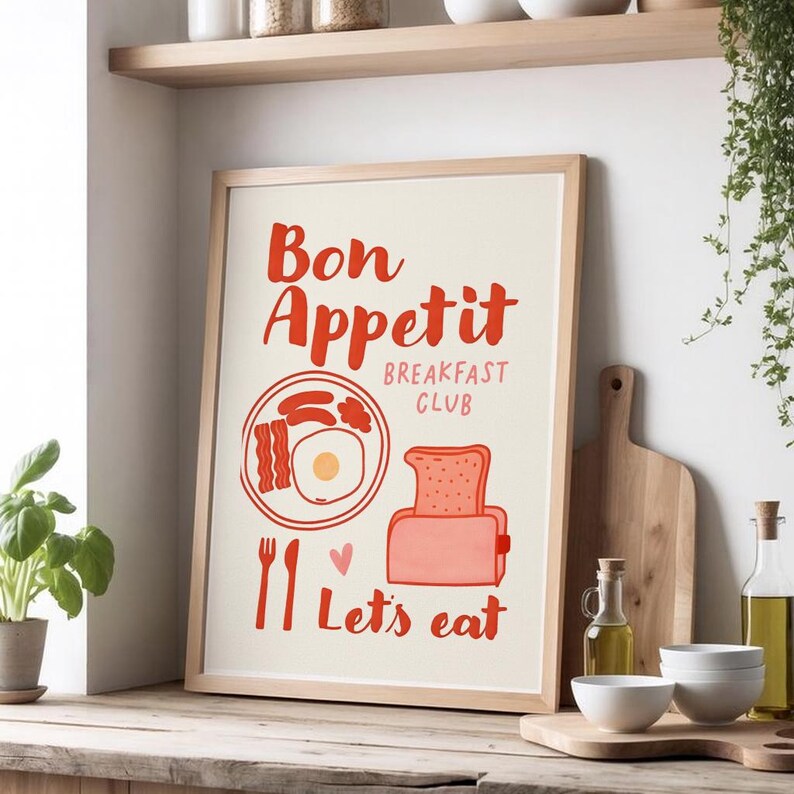 set of 2 bon appetit prints, retro cooking prints,... Retro Kitchen Prints, Gallery Wall Set, Trendy Bright Colourful Food ...