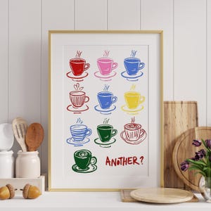 Impressão de arte de parede de café - pôster de xícara de café colorida, decoração de barista fofa e clima de café em estilo terrazzo, presente perfeito para quem ama café