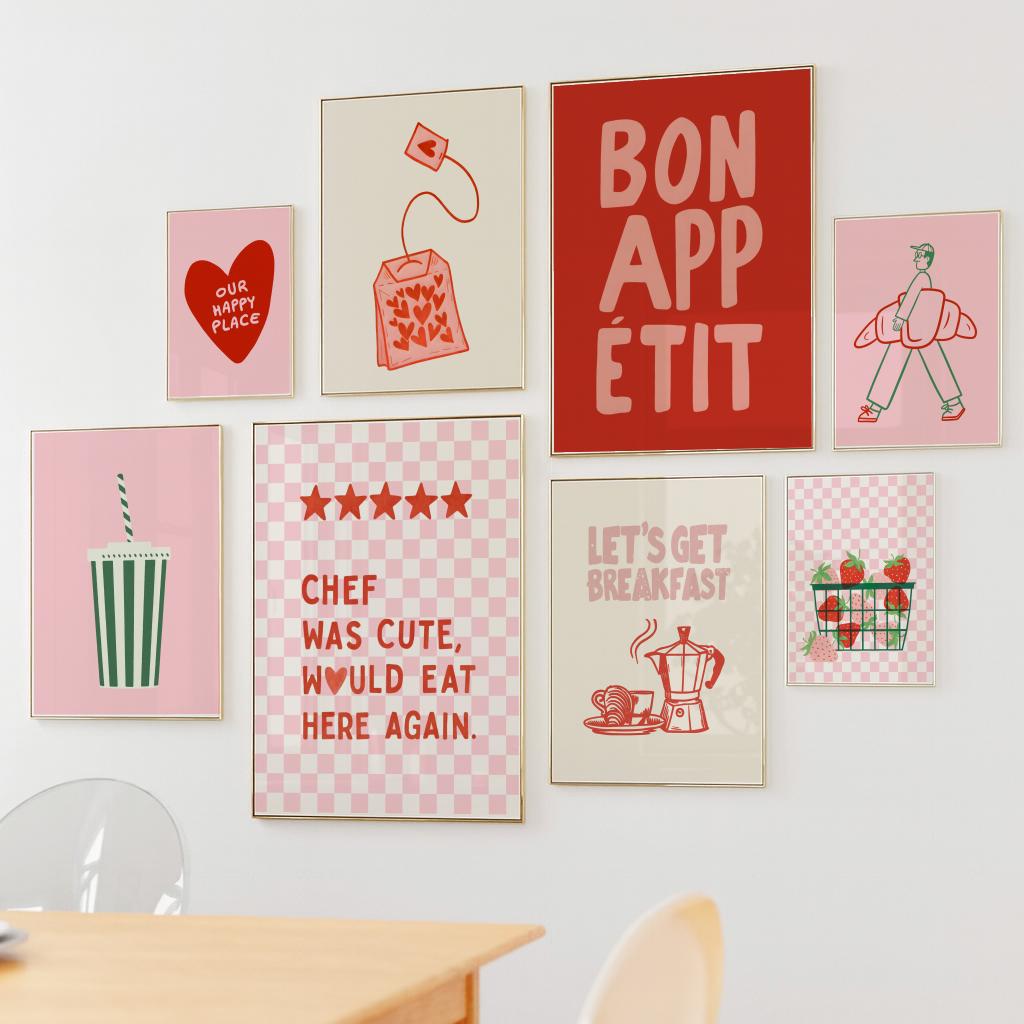 retro kitchen prints, set of 3, food wall art (digital... Retro Kitchen Prints, Gallery Wall Set, Trendy Bright Colourful Food ...
