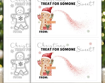 May include: Four Christmas gift tags with gingerbread men and the text "Christmas Treat For Someone Sweet!" Two tags feature a gingerbread man holding gifts and a "North Pole" sign. The other two are coloring pages. The bottom of the image reads "UNLIMITED PRINTS."