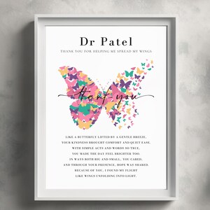 Personalised Thank You Gift Print | Custom Name Butterfly Wall Art | Printable Poem for Nurse, Teacher, Carer | Instant Digital Download