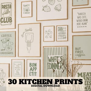 Küchendrucke, trendige Küchendekore, Retro Illustrationen von Lebensmittel, Esszimmer Poster, druckbare Küchenkunst, digitaler Download