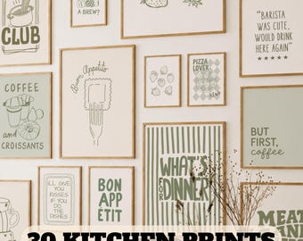 Kitchen Prints,  Trendy Kitchen Decor,  Retro Food Illustrations, Dining Room Poster, Printable Kitchen Art, Digital Download