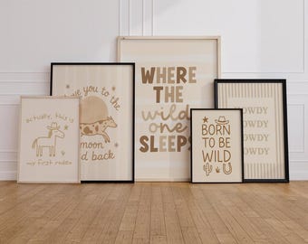 Cowboy Kinderzimmer Druck: Beige Western Bauernhaus Dekor (Digitaler Download 15er Set)