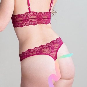 Raspberry Lace Thong - Pink 'Oleander' Lacy Panties - Handmade Custom Fit Lingerie