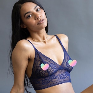 Lace Bra in Indigo Blue - &#39;Rosa&#39; Lacy Bralette Handmade Custom Fit - Comfortable Womens Lingerie - Sassafras Style