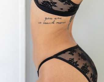 String Bikini - Italian Eco Friendly Lace 'Freesia' Style Panty - Sexy Black Handmade Strappy Panties - Lingerie