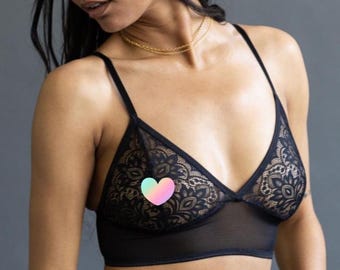Black Lace and Mesh Bralette - 'Wisteria' Sheer See Through Sexy Handmade Bra - Custom Fit Lingerie