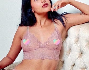 Blush Lace Bra - Pink Lacy Sheer Bralette - 'Rosa' Style Handmade Custom Fit Lingerie