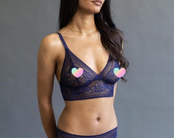Indigo Blue Lace Panties - Lacy Midrise Bikini 'Salvia' Handmade Panty - Custom Fit Lingerie Made to Order